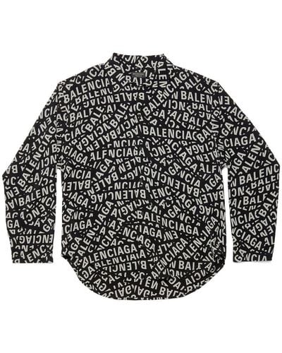 Balenciaga Logo-print Long-sleeved Shirt - Black
