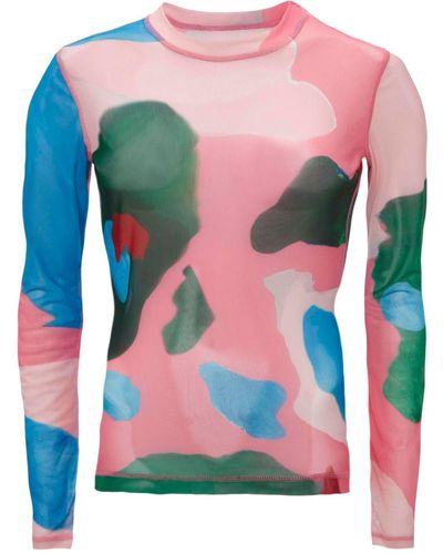 JW Anderson Abstract-print Long-sleeve Mesh Top - Pink