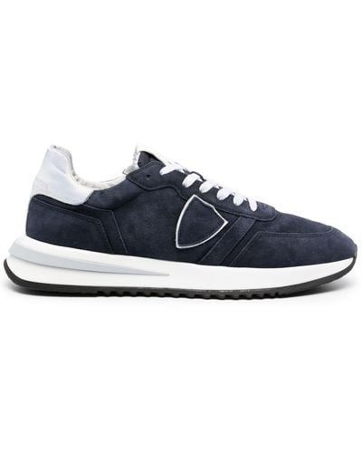 Philippe Model Crest-detail Suede Sneakers - Blue