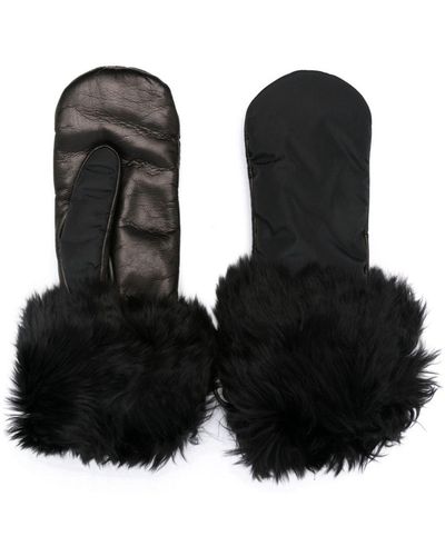 Prada Faux-fur Leather Gloves - Black