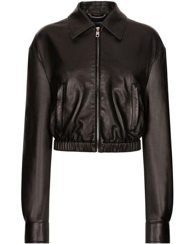 Dolce & Gabbana Logo-appliqué Leather Jacket - Black