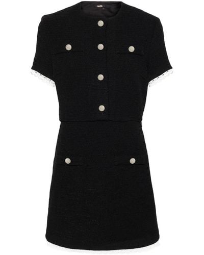 Maje Lace-trim Tweed Mini Dress - Black