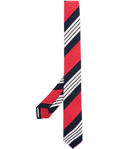 Thom Browne 4-bar Stripe Silk-cotton Tie - Red