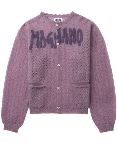 Magliano Logo-print Pointelle-knit Cardigan - Purple