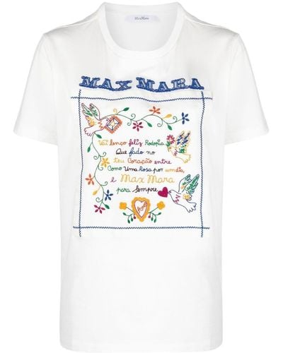 Max Mara Embroidered-slogan T-shirt - White