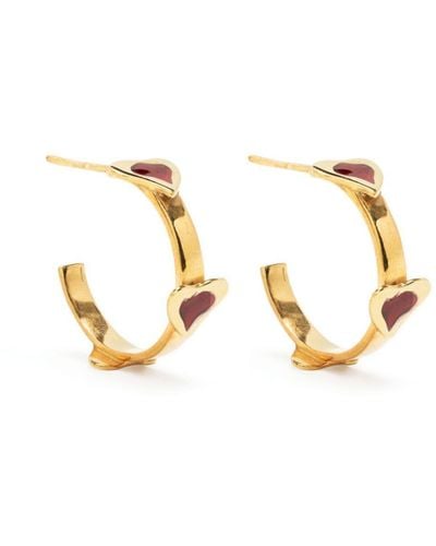 Liya Heart-detail Brass Hoop Earrings - Metallic