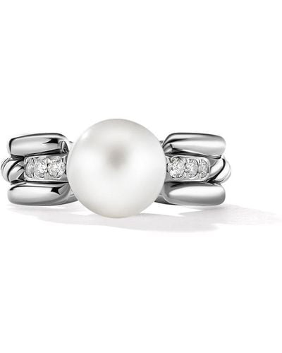David Yurman Anello DY Madison in argento sterling con perle e diamanti - Bianco
