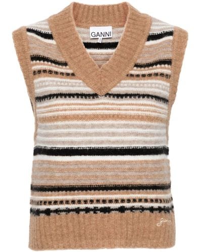 Ganni Striped Sleeveless Sweater - Natural