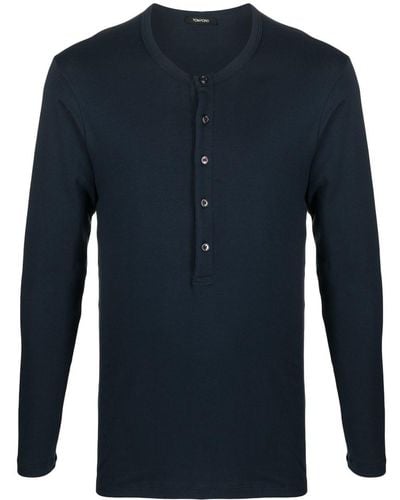 Tom Ford Henley-neck Long-sleeve T-shirt - Blue