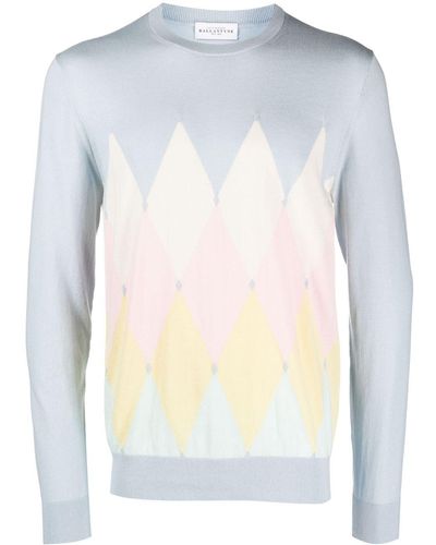 Ballantyne Geometric-print Fine-knit Sweater - Blue