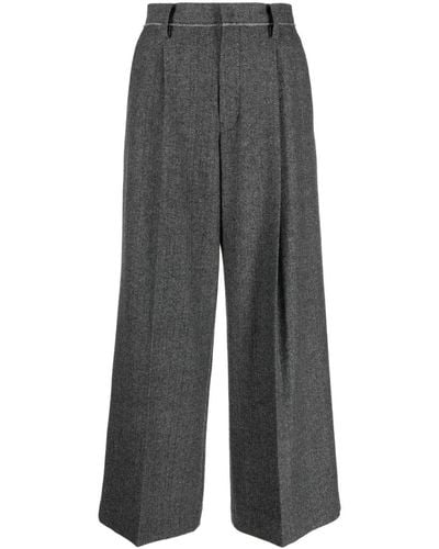 Yohji Yamamoto Herringbone Pressed-crease Wide-leg Pants - Grey