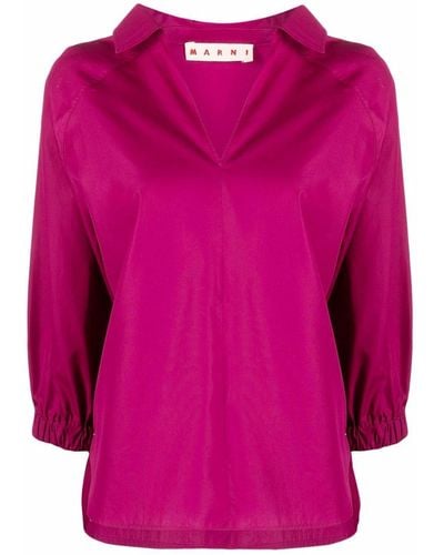 Marni V-neck Cotton Shirt - Pink