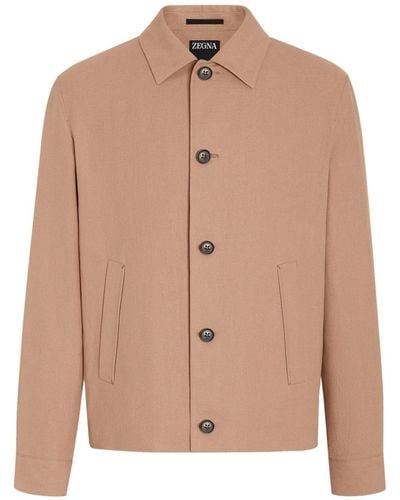 Zegna Spread-collar Linen Shirt Jeacket - Brown