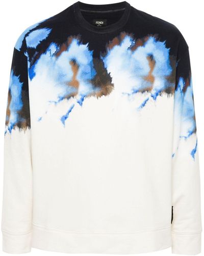 Fendi Logo-patch Cotton Sweatshirt - Blue