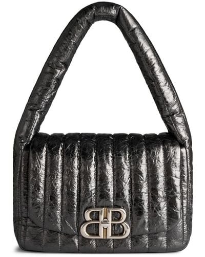 Balenciaga Small Monaco Appliqué-logo Quilted Bag - Black