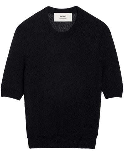 Ami Paris Cropped Textured-knit Top - Black