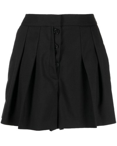 Ports 1961 Pleated Buttoned Wool Shorts - Black
