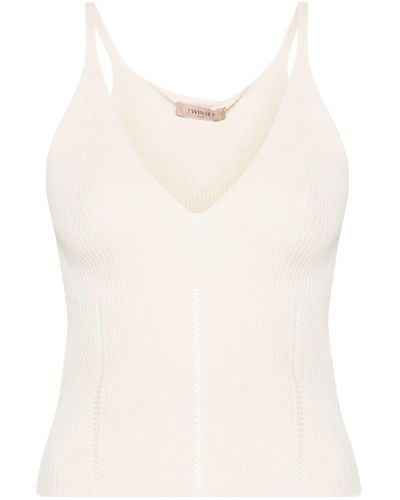 Twin Set Sleeveless Ribbed-knit Top - White