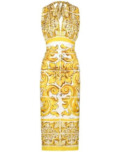 Dolce & Gabbana Majolica-print Silk Midi Dress - Metallic