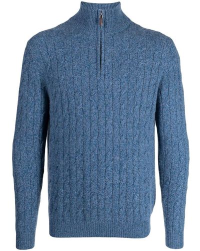 N.Peal Cashmere Pull en maille torsadée à col zippé - Bleu