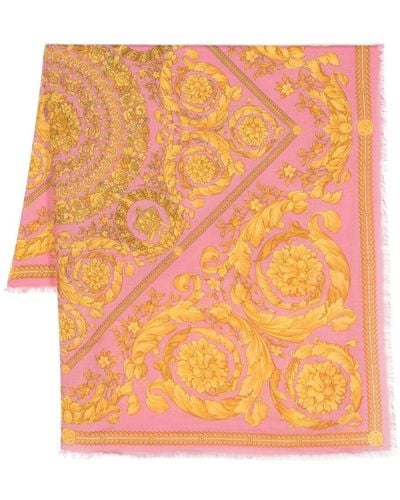 Versace Floral シルクツイルスカーフ - オレンジ