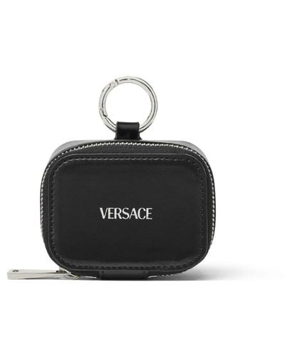 Versace Pochette en cuir à logo imprimé - Noir