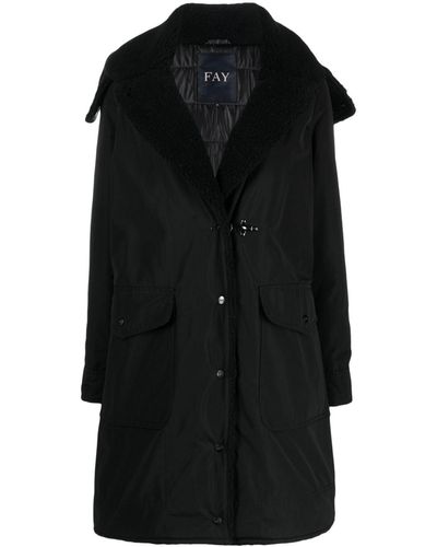Fay Detachable-hood Parka Coat - Black