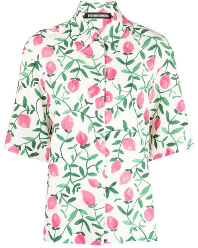 BENJAMIN BENMOYAL Floral-print Cotton-linen Shirt - Natural