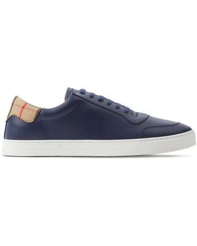 Burberry Leather Check Sneakers - Blue
