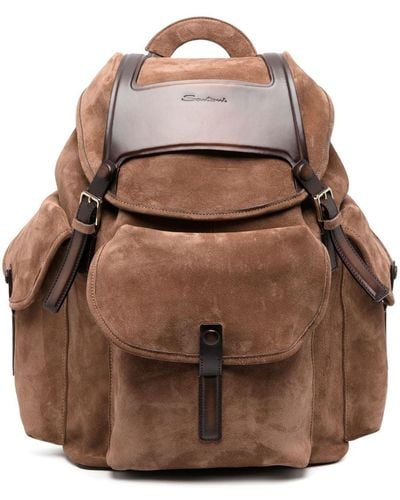 Santoni Multi-pocket Suede Backpack - Brown