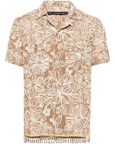 ANDERSSON BELL Floral-appliqué Open-knit Shirt - Natural