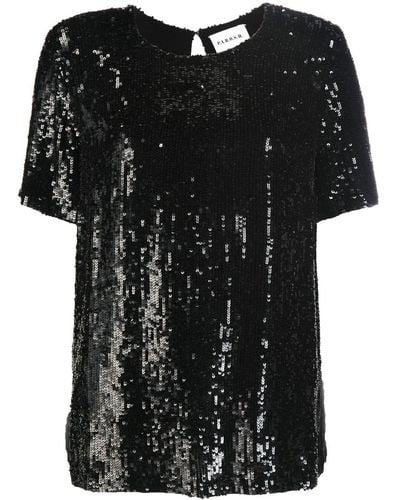 P.A.R.O.S.H. Sequinned Short-sleeve Top - Black