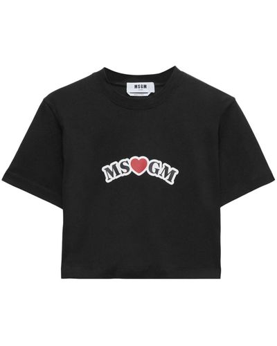 MSGM Cropped-T-Shirt mit Logo-Print - Schwarz