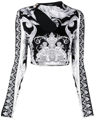 Versace ヴェルサーチェ バロッコプリント クロップドトップ - ブラック
