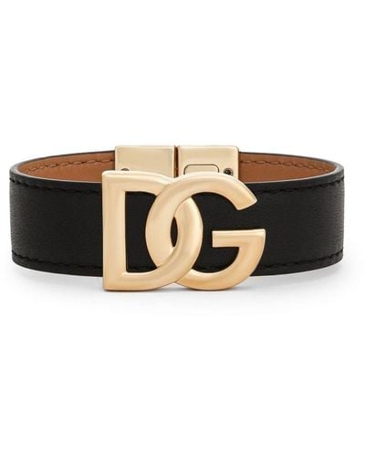 Dolce & Gabbana Bracelet en cuir de veau à logo DG - Noir