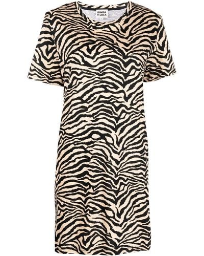 Bimba Y Lola Tiger-print Cotton T-shirt Dress - Brown