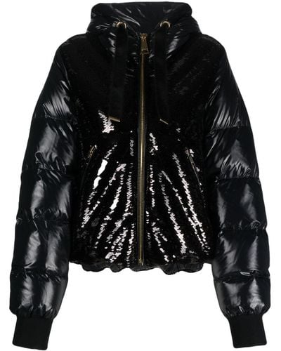 Khrisjoy Puff Glossy Sequins Hooded Jacket - Black