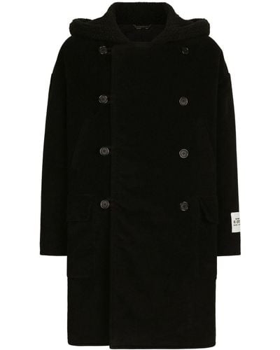 Dolce & Gabbana Fustian Coat With Shearling Hood - Black