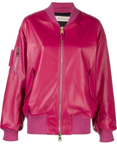 Blanca Vita Faux-leather Bomber-jacket - Pink