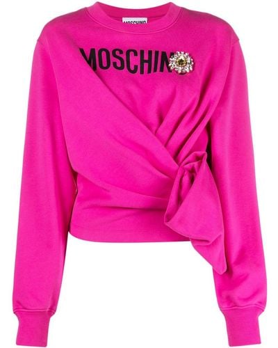 Moschino Logo-print Draped-detail Sweatshirt - Pink