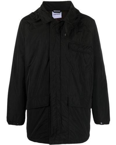 Aspesi Hooded Long-sleeved Coat - Black