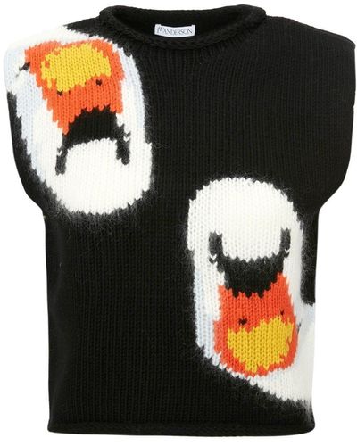 JW Anderson Swan Intarsia-knit Knitted Top - Black