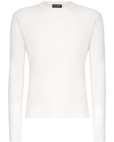 Dolce & Gabbana Gerippter Seidenpullover mit Rundhalsausschnitt - Weiß