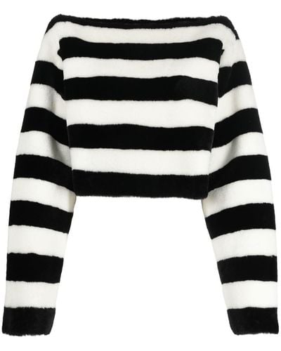 Balmain Boat-neck Striped Sweater - Black