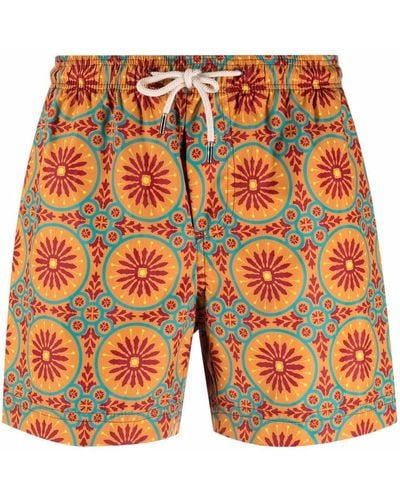 Peninsula Geometric-pattern Swim Shorts - Orange