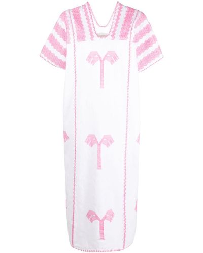 Pippa Holt Palm Tree-embroidered Midi Dress - Pink