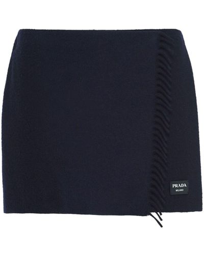 Prada Low-rise Logo-patch Cashmere Mini Skirt - Blue