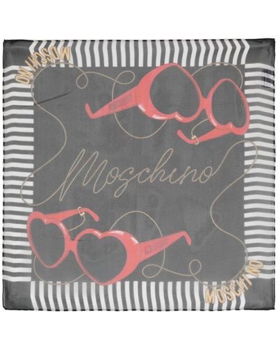 Moschino Foulard en soie à logo imprimé - Gris