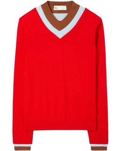 Tory Burch Pull en laine à design superposé - Rouge