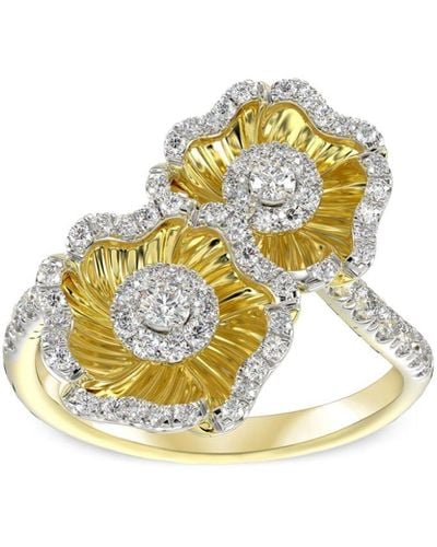 Marchesa 18kt Halo Flower Gelbgoldring mit Diamanten - Mettallic
